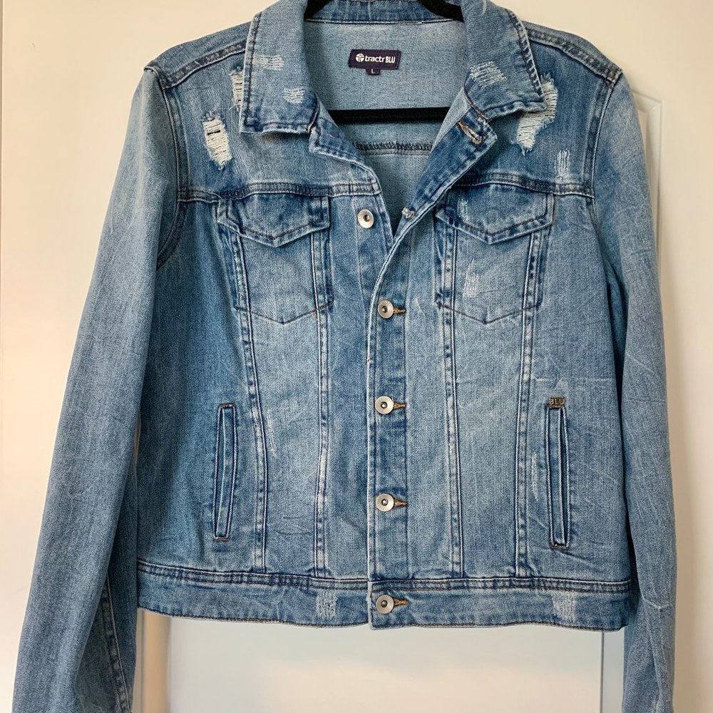 Distressed Stretch Denim Jean Jacket